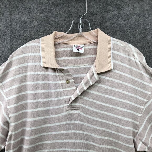 VTG Columbia Polo Shirt Mens M Beige Peach Striped Short Sleeve Cotton - Picture 3 of 8